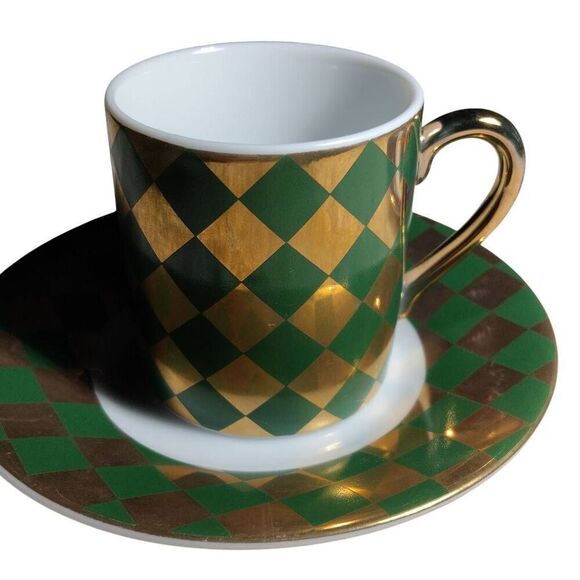 Neiman Marcus Japan Vintage Demitasse Espresso Cup & Saucer Set of 4 Gold Diamon - Picture 6 of 15